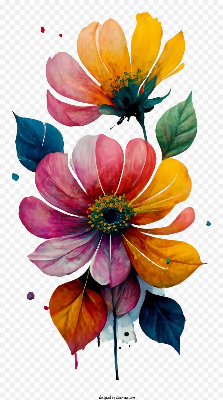 Pinturas Em Aquarela，Flores Coloridas PNG