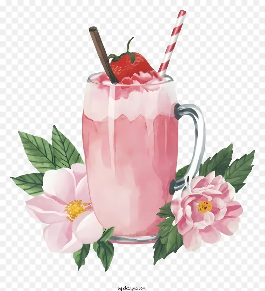 Bebida Cor De Rosa，Palha PNG