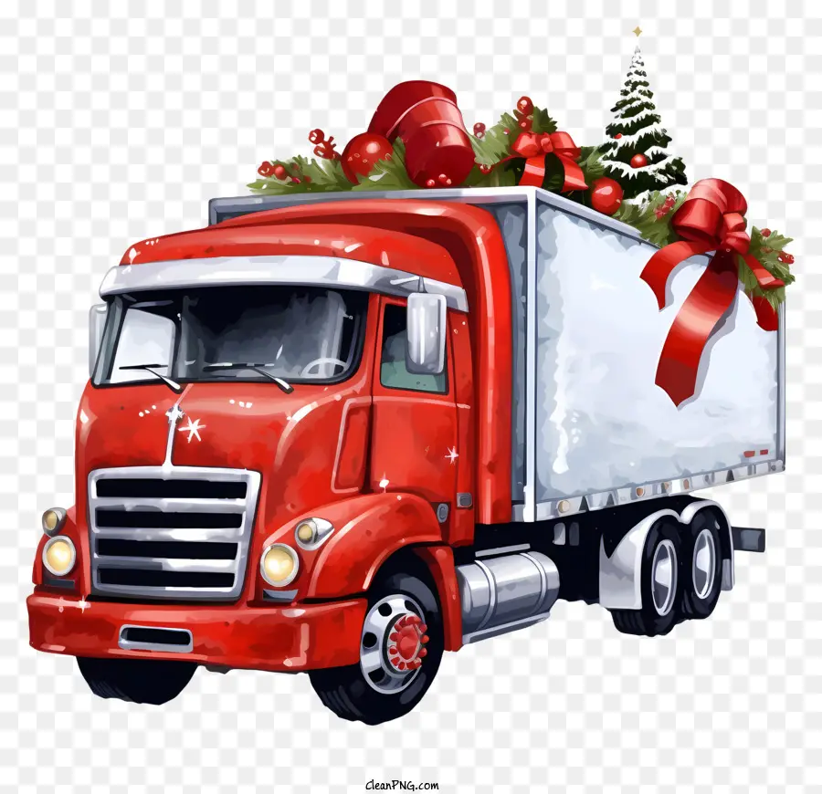 Caminhão Semi Vermelho，árvore De Natal PNG