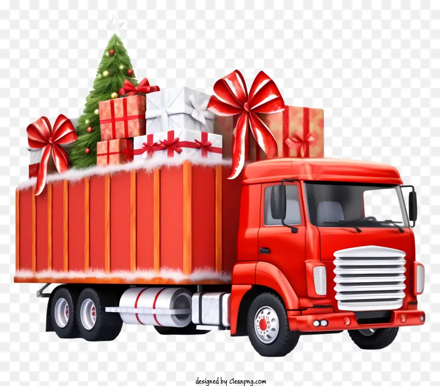Caminhão Vermelho Com árvore De Natal，Presentes De Natal PNG