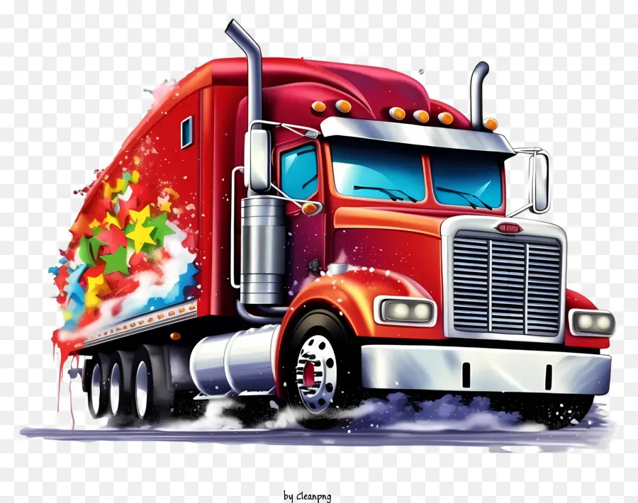 Caminhão Semi Vermelho，Luzes De Natal PNG