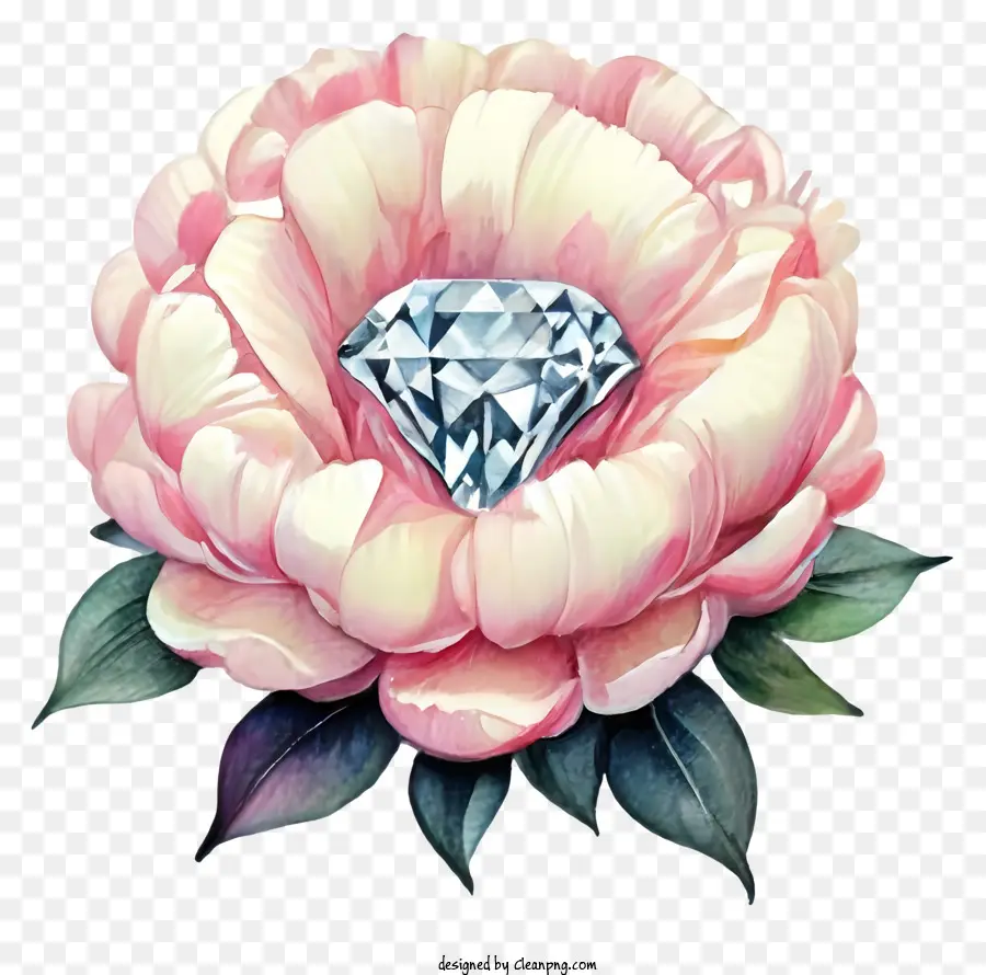 Flor Rosa，Peça Central De Diamante PNG