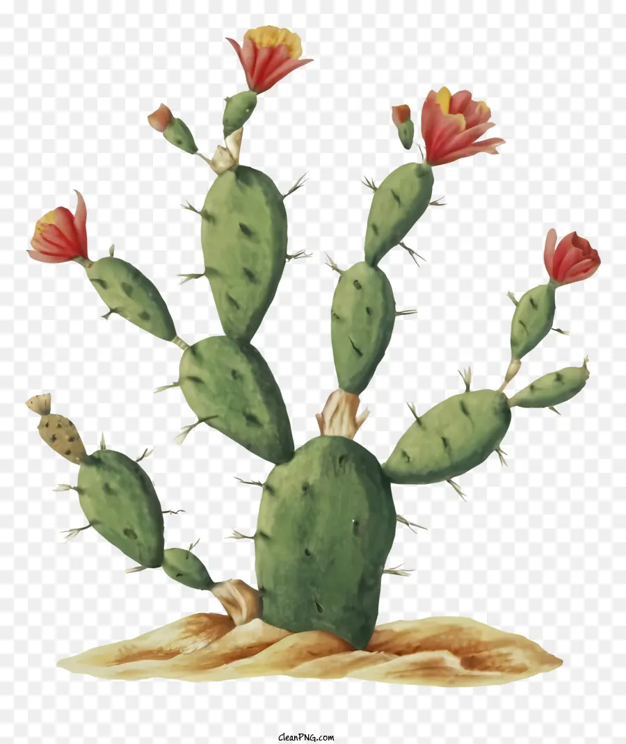 Cactus，Flores Vermelhas PNG