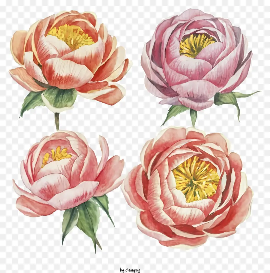 Pinturas Em Aquarela，Flores De Peônia Cor De Rosa PNG