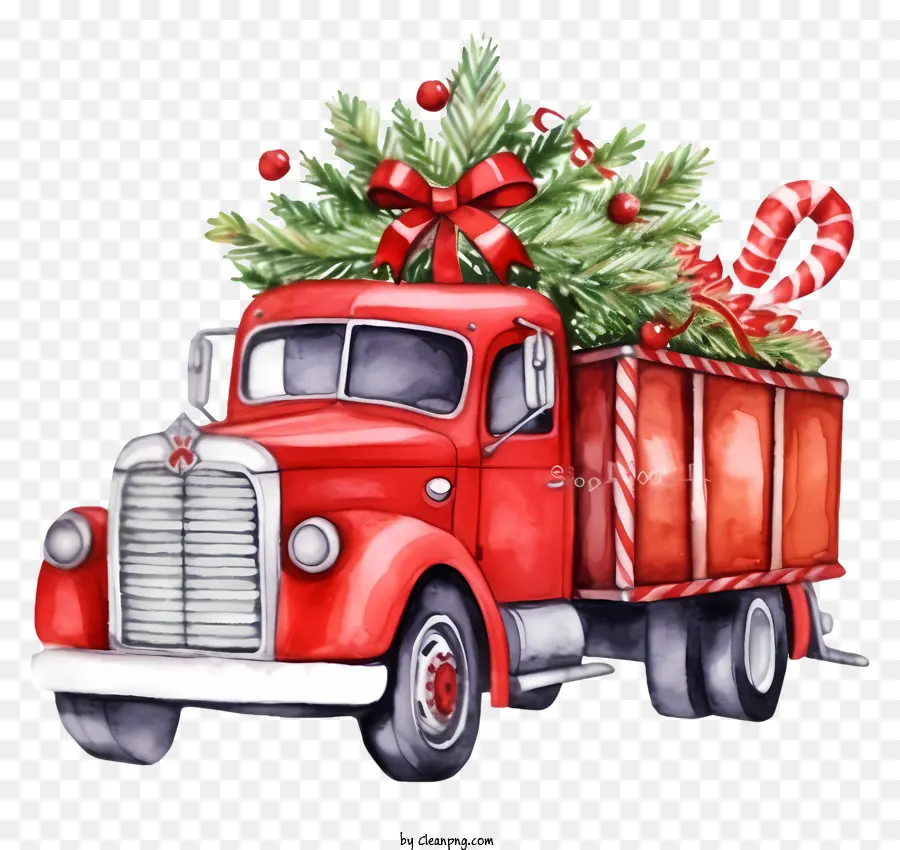 Caminhão De Picape Vermelho，árvore De Natal PNG