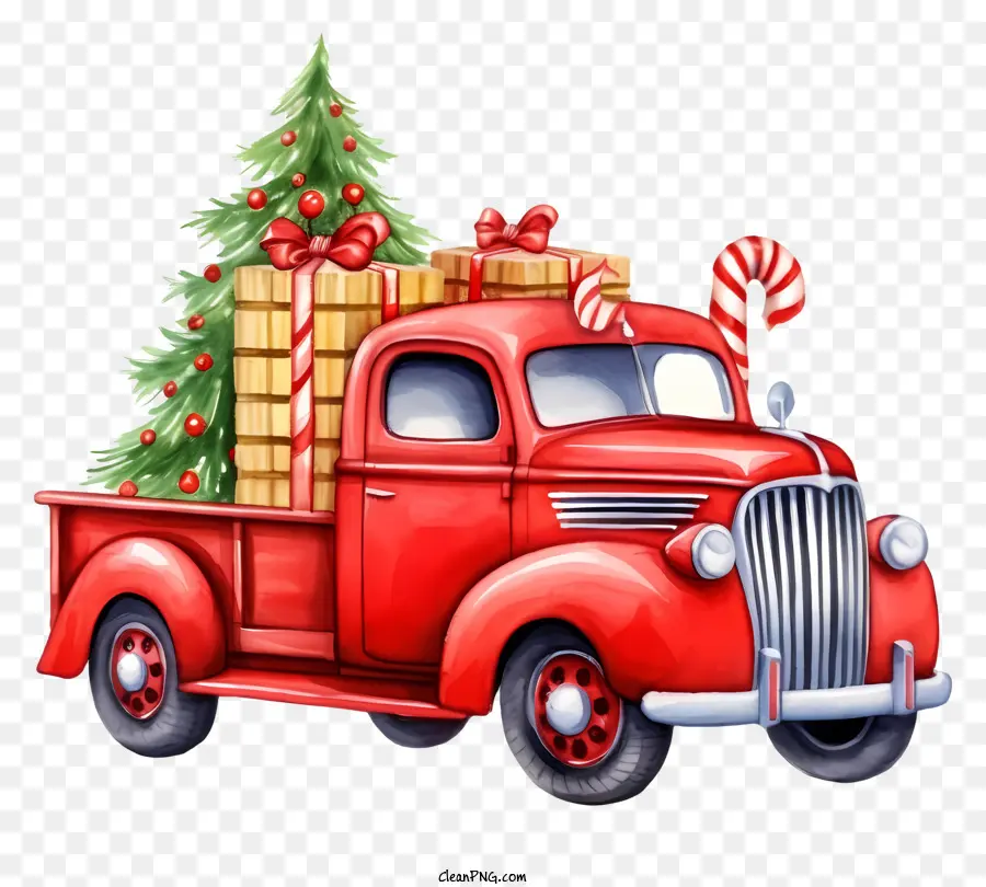 Caminhão Vermelho，Decorações De Natal PNG