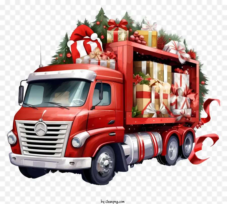 Caminhão Semi Vermelho，árvore De Natal PNG