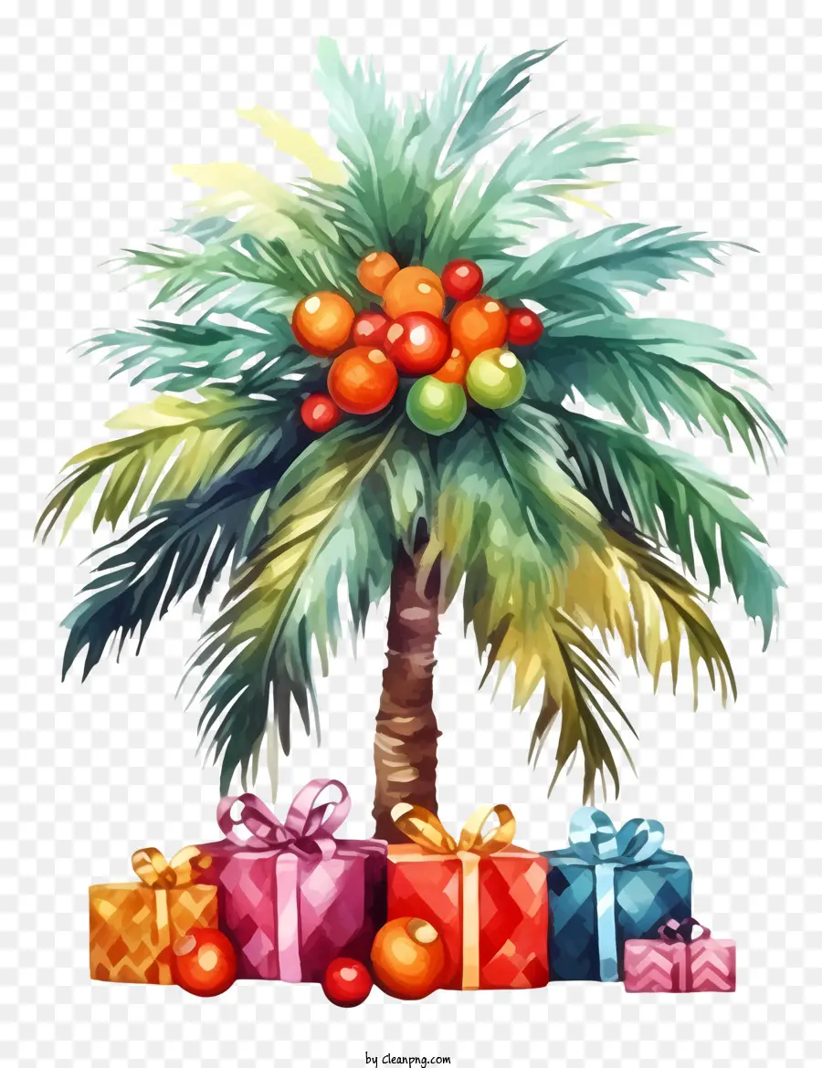 Palm Tree Holiday Decor，Sacos De Presente E Palmeira PNG