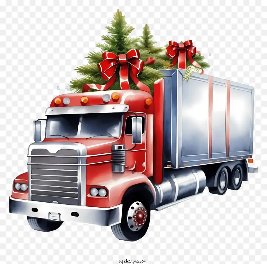 Caminhão Semi Trailer Vermelho，árvore De Natal PNG