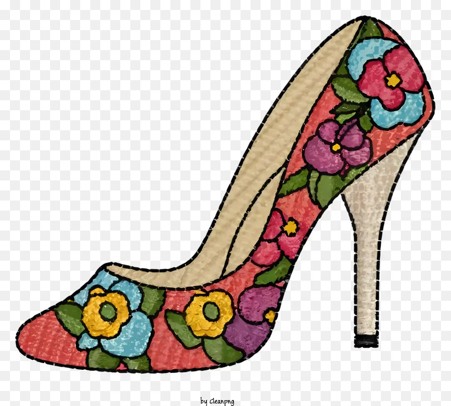 Sapatos De Salto Alto，Floral Padrão PNG