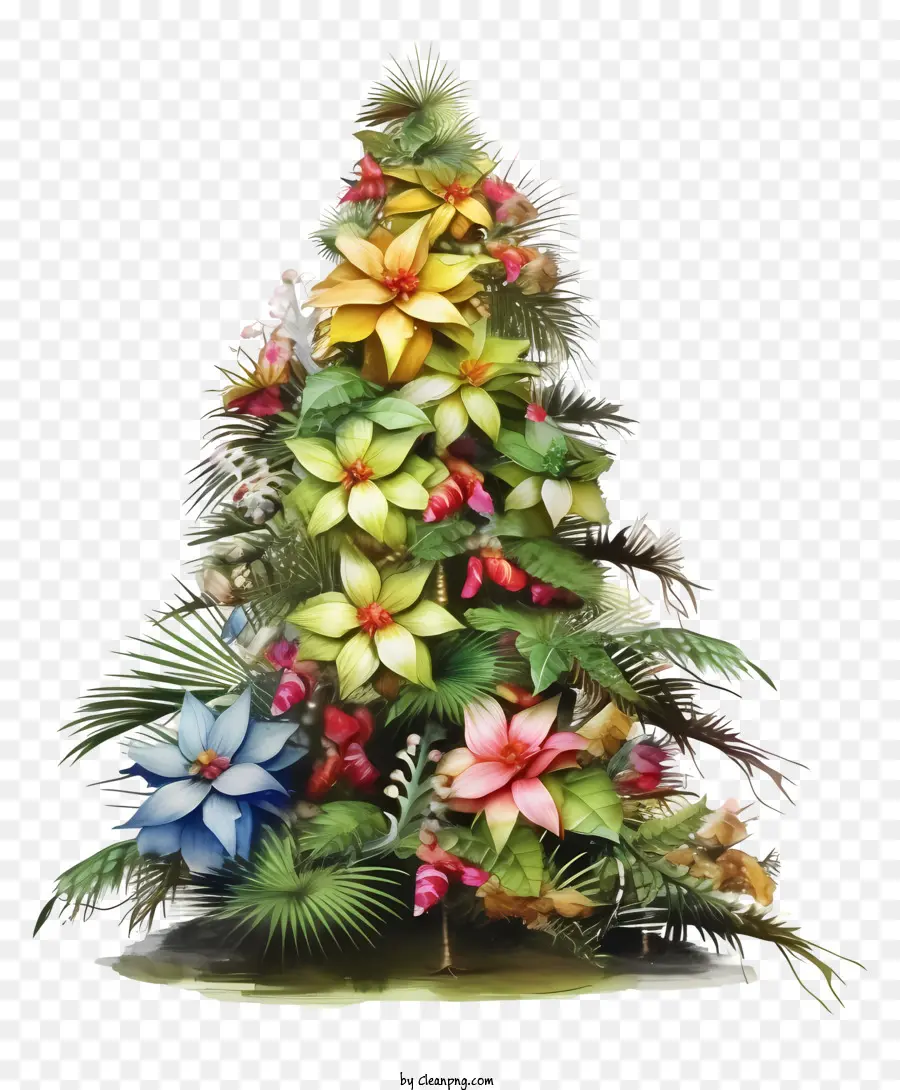 árvore De Natal，Flores Coloridas PNG
