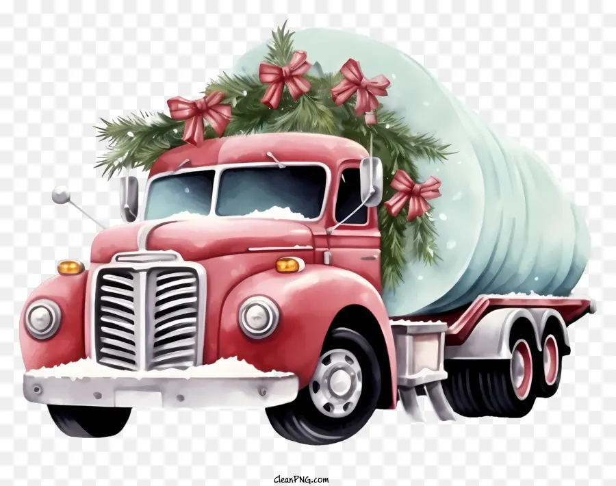 Caminhão Semi Vermelho，Feliz Natal Banner PNG