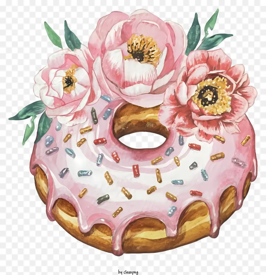 Donut Rosa，Pintura Em Aquarela PNG