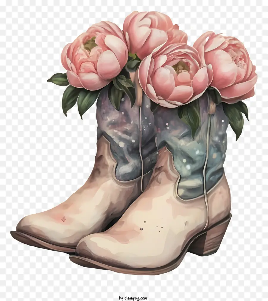 Botas De Cowboy，Botas Florais PNG