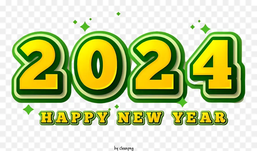 Feliz Ano Novo，Verde E Amarelo PNG