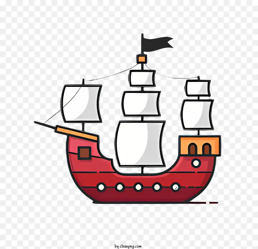 Navio Pirata，Navio Vermelho E Branco PNG
