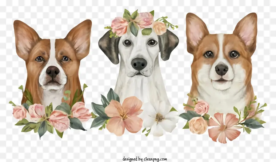 Cães Com Flores，Colarinhos De Cachorro Floral PNG