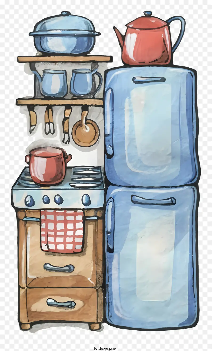 Ilustração Em Aquarela，Configuração De Cozinha PNG