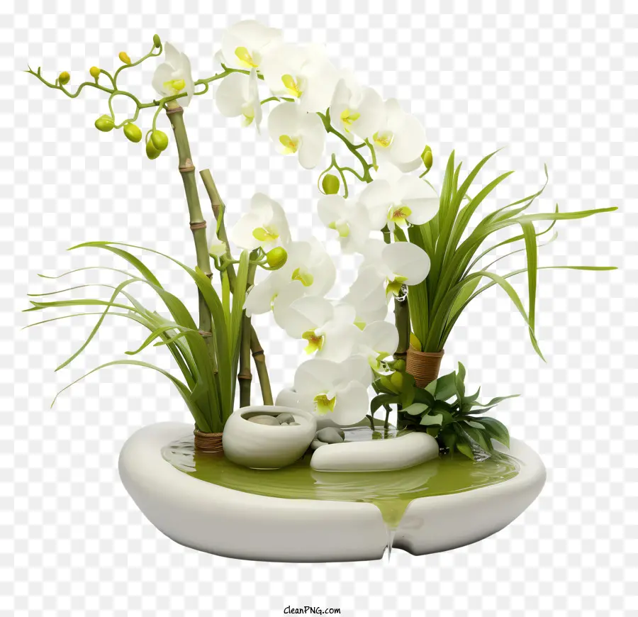 White Orchid，Pedestal De Mármore PNG