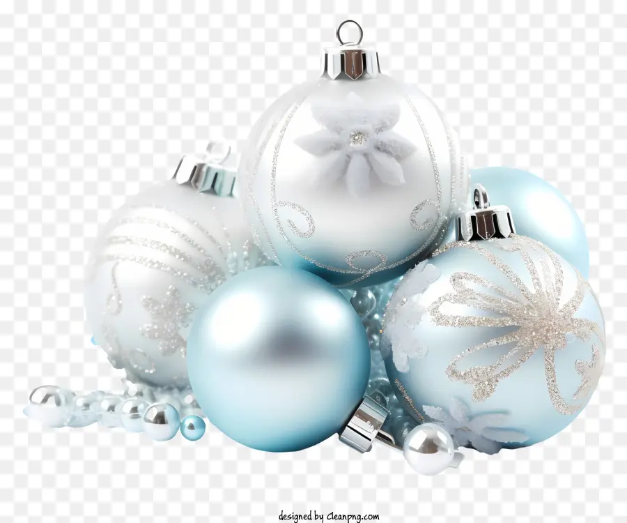 Enfeites De Natal，Ornamentos Brancos E Azuis PNG
