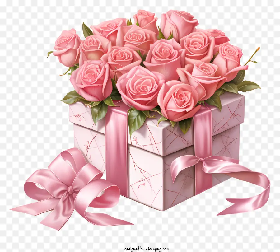 Caixa Em Forma De Coração Rosa，Rosas Cor De Rosa PNG