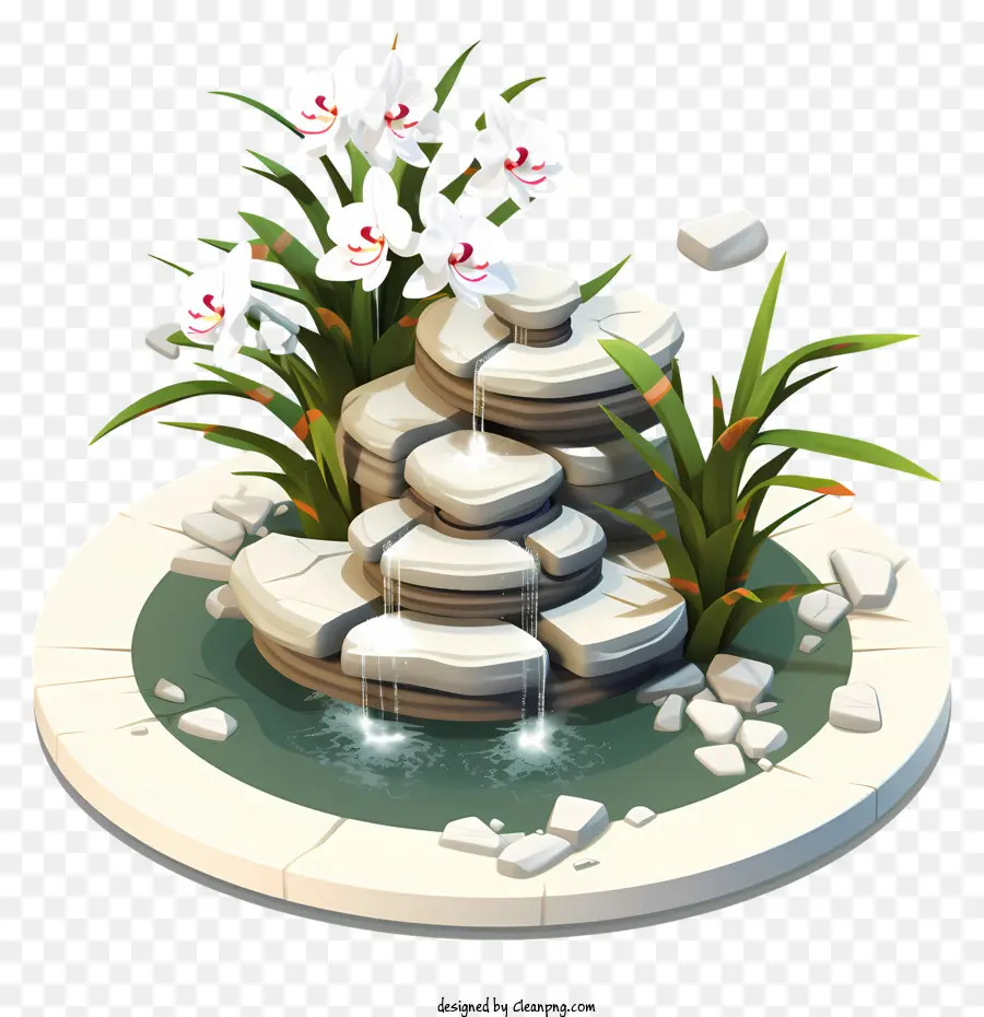 Pequeno Jardim，Jardim Zen Com Orquídeas Brancas E Pedras PNG