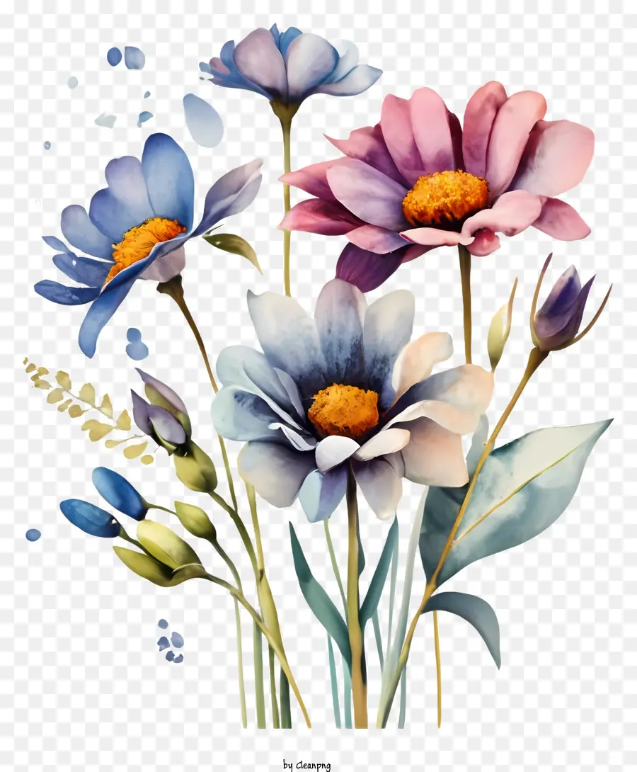 Vaso De Margaridas Azuis E Rosa，Azul Com Flores Silvestres PNG