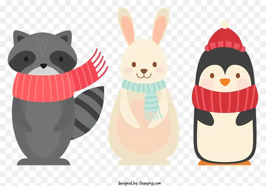 Pinguim Com Cachecol E Chapéu，Coelho Com Cachecol E Chapéu PNG