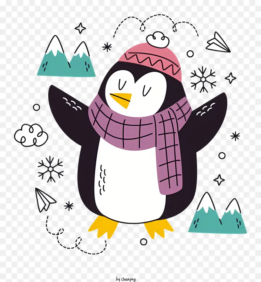 Pinguim Bonito，Cachecol E Chapéu PNG
