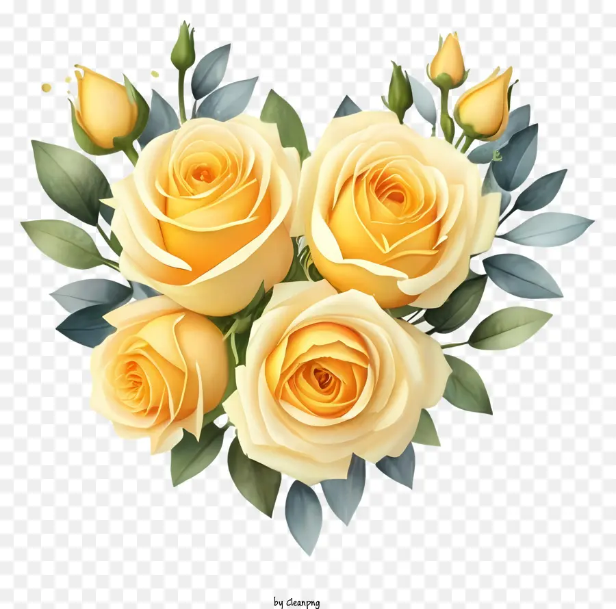 Heartshaped Buquê，Rosas Amarelas PNG