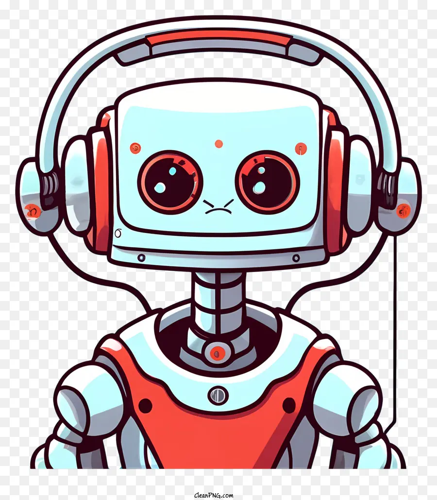 Robô Em Fones De Ouvido，Camisa Vermelha E Calça Branca PNG