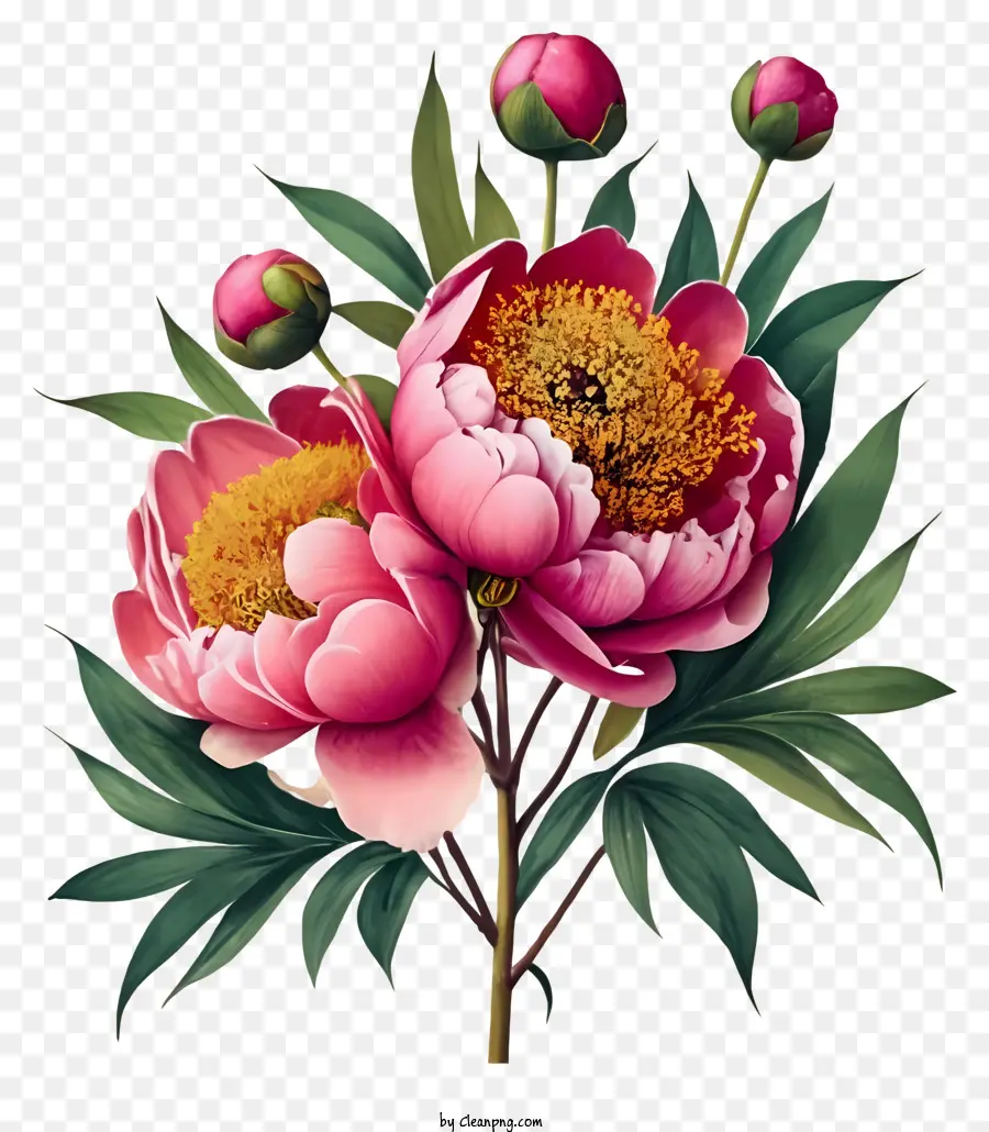 Peônias Rosa，Pintura Floral PNG