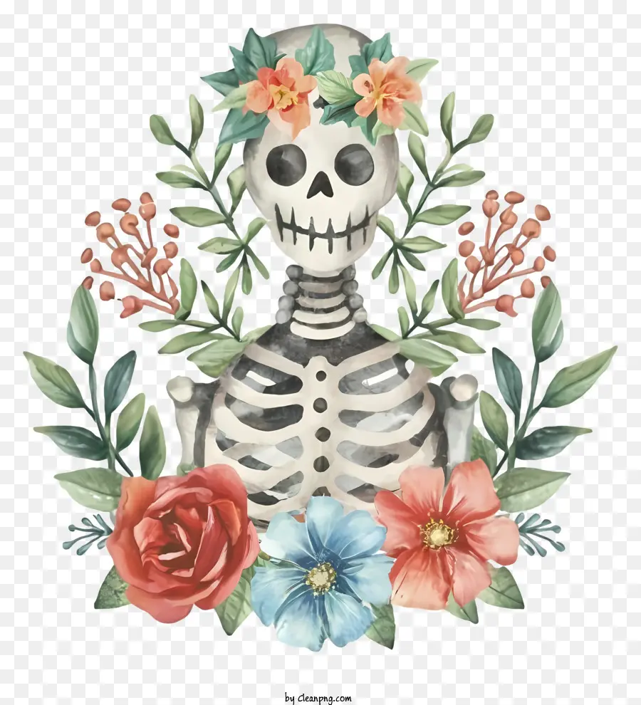 Arte Do Esqueleto，Coroa De Flores PNG