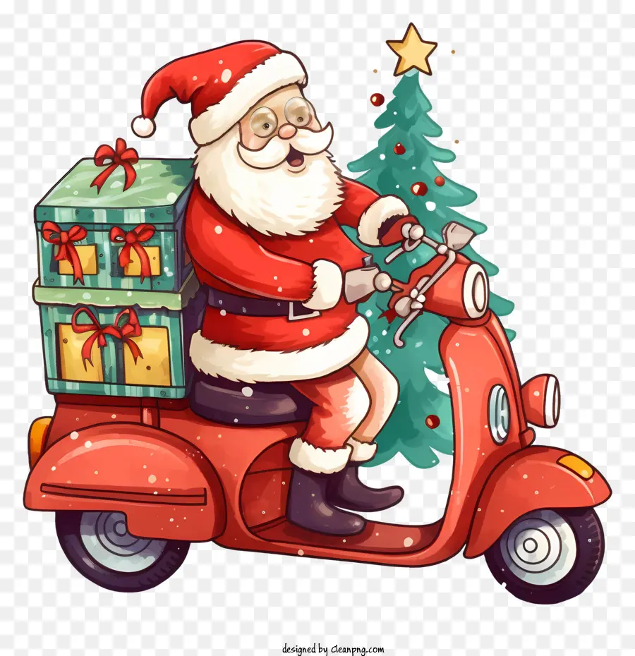 Papai Noel，Ciclomotor Vermelho PNG
