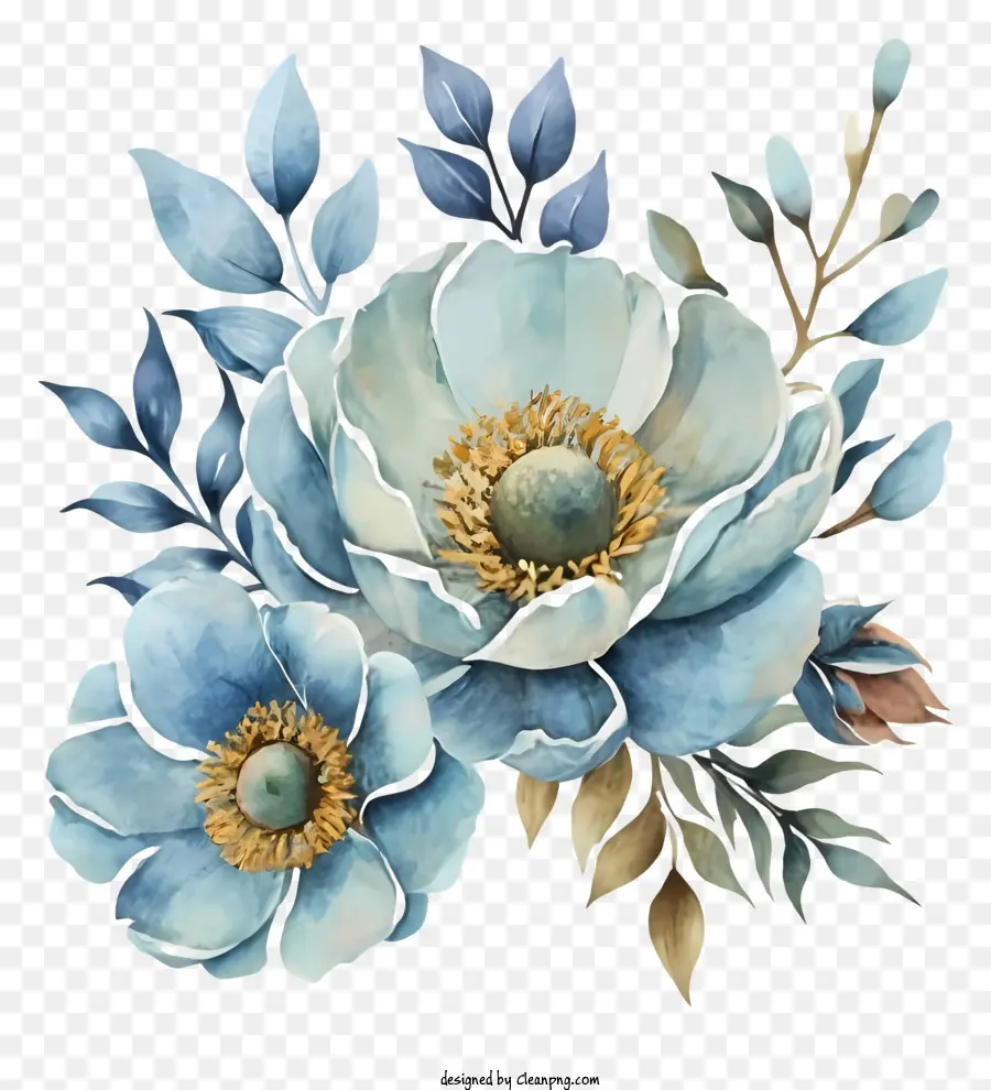 Pintura Em Aquarela，Flores Peônias Azuis PNG