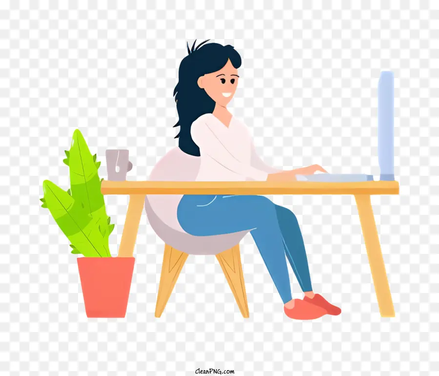 Mulher Trabalhando No Laptop，Mesa Com Laptop PNG