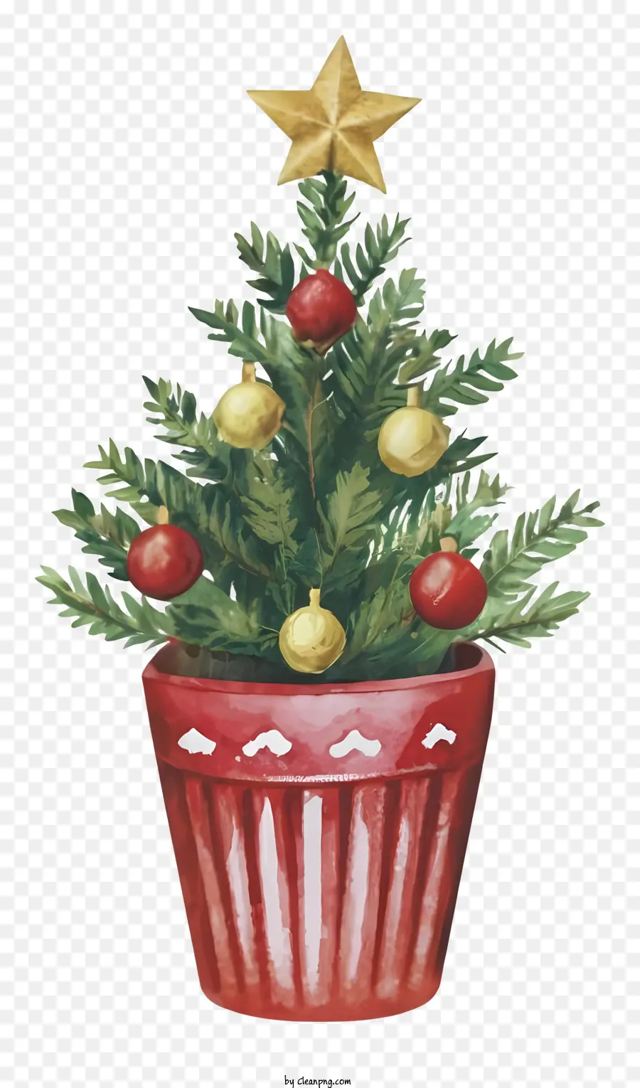 Árvore De Natal De Cerâmica，Ornamentos Vermelhos E Brancos PNG