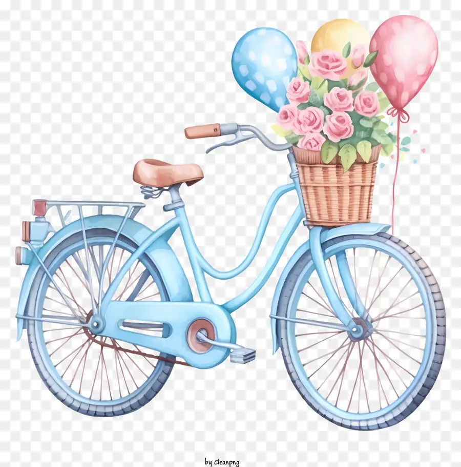 Azul Bicicleta，Cesta Com Flores PNG