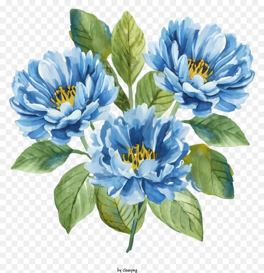 Flores Azuis，Folhas Verdes PNG