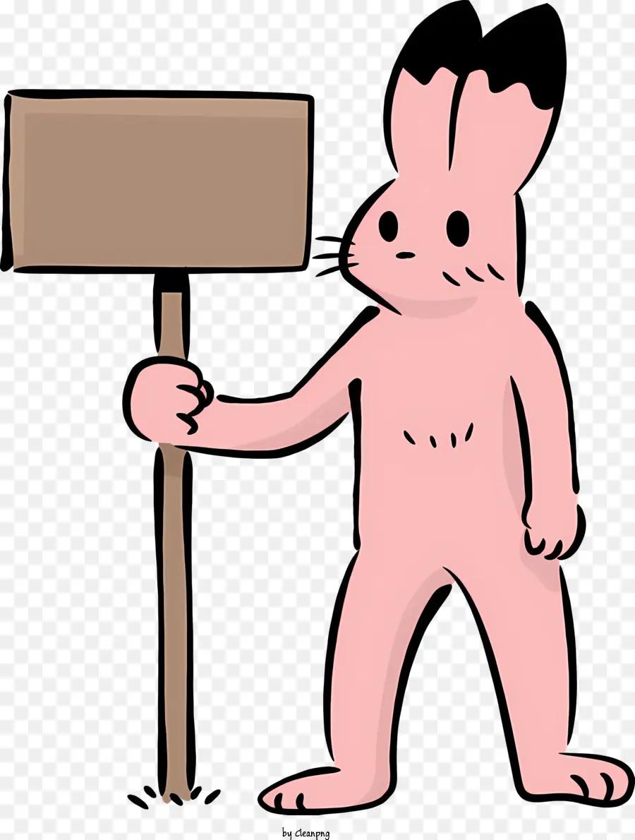 Personagem De Desenho Animado，Coelho Rosa Com Placa PNG