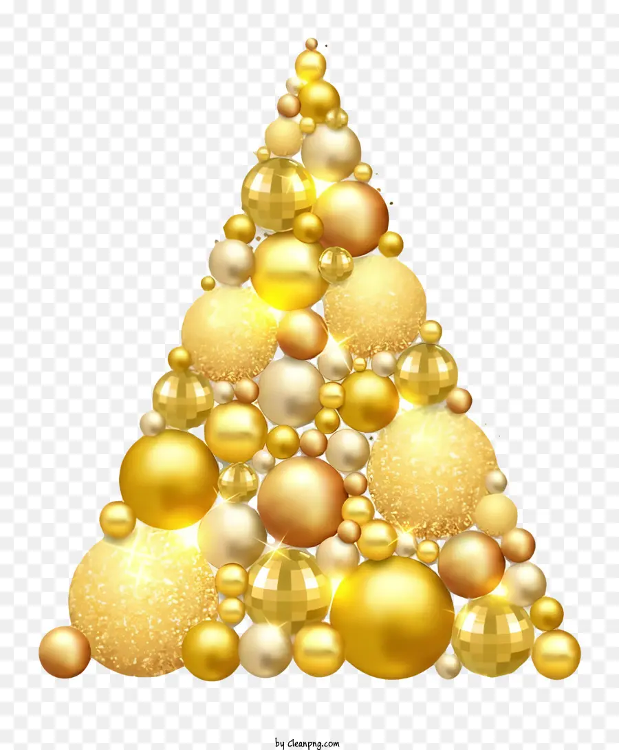 Ouro árvore De Natal，Esferas Brilhantes PNG
