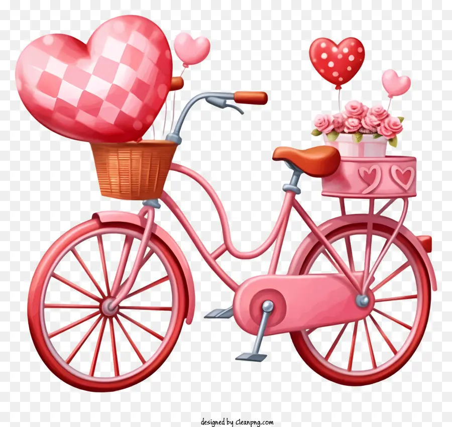 Bicicleta Cor De Rosa，Heartshaped Balões PNG