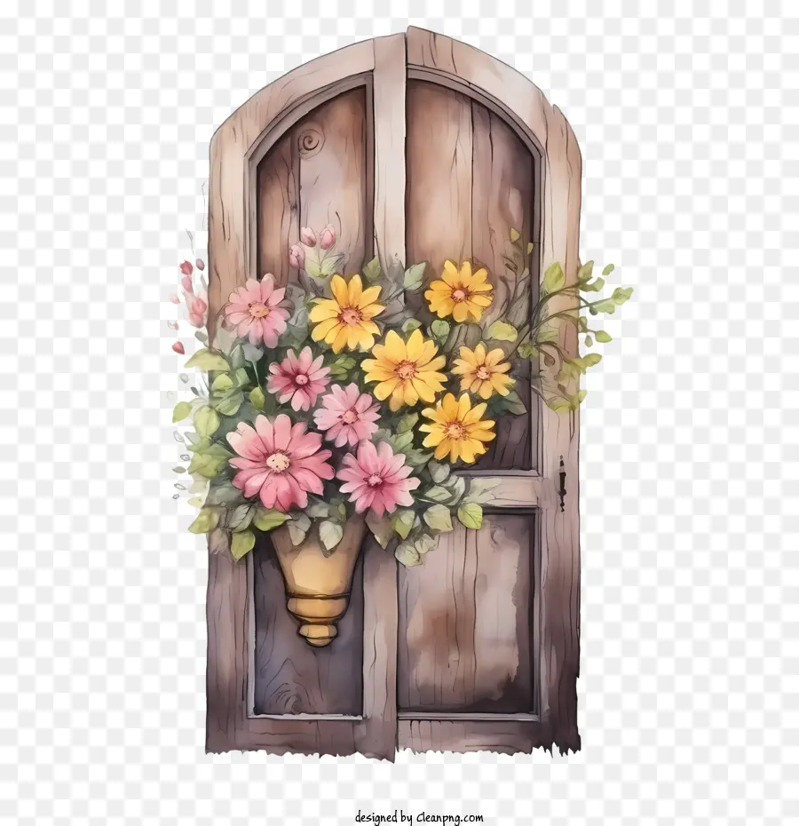 Porta De Madeira，Flor Caixa PNG