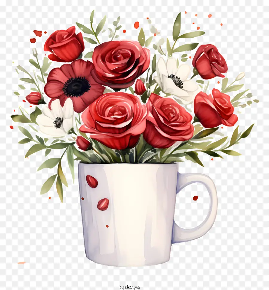 Rosas Vermelhas E Brancas，Arranjo De Vaso PNG