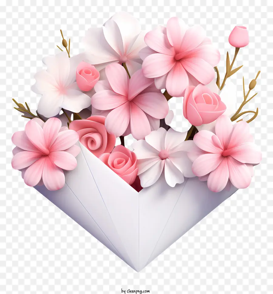 Envelope De Papel Branco，Flores PNG