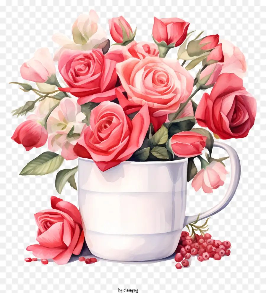 Rosas Cor De Rosa，Copo Branco PNG