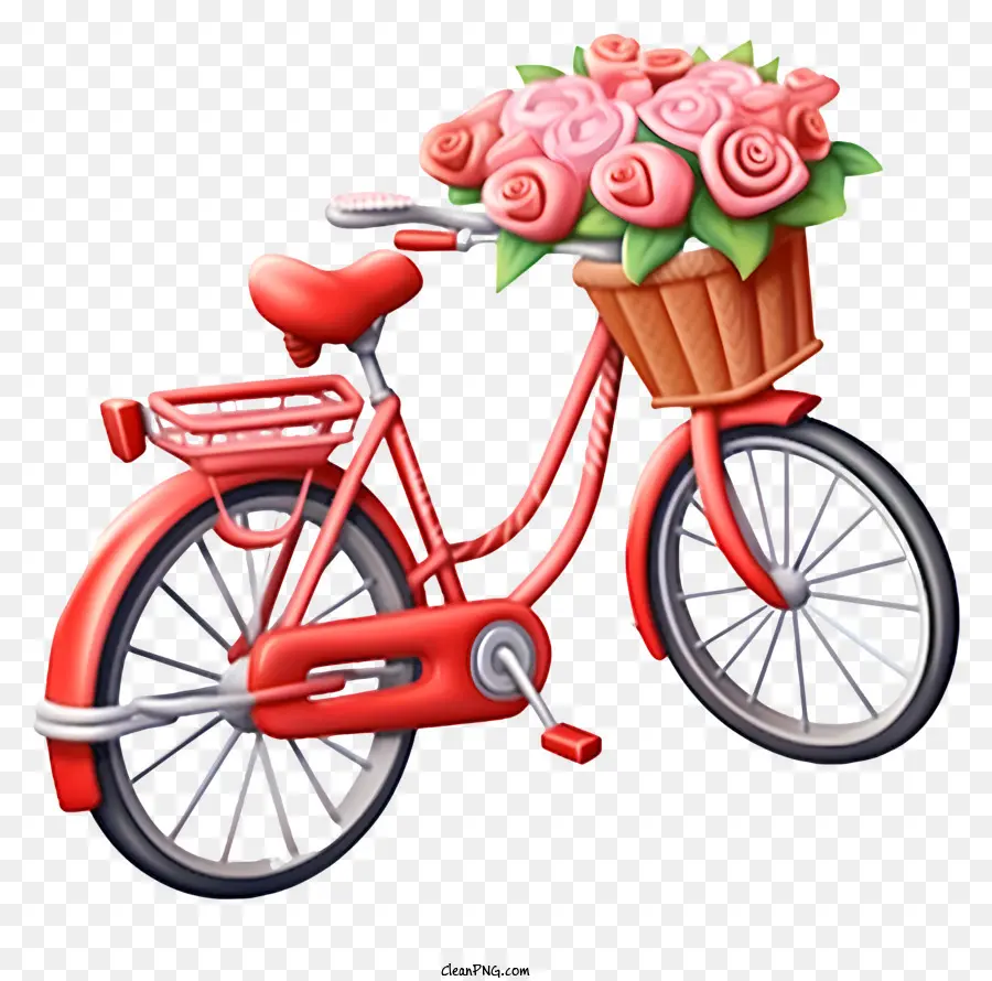 Bicicleta Vermelha，Rosas Cor De Rosa PNG
