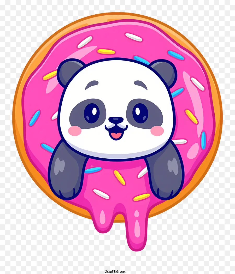 Dos Desenhos Animados Do Panda，Donut Com Glacê Rosa PNG