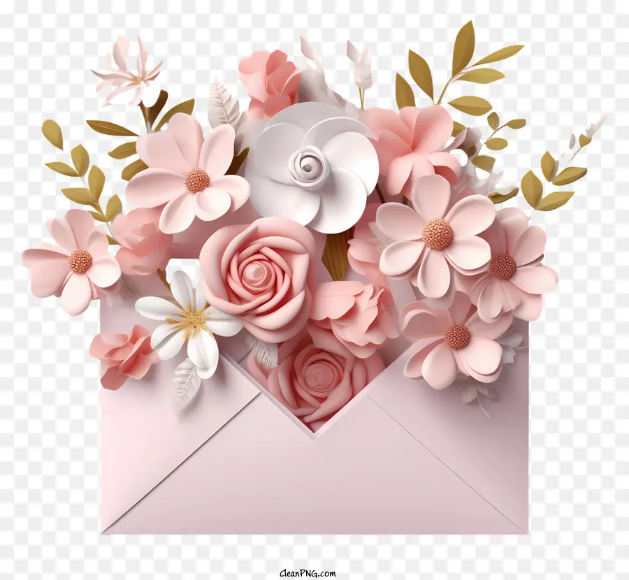 Bouquet Of Flowers，Cor De Rosa E Flores Brancas PNG