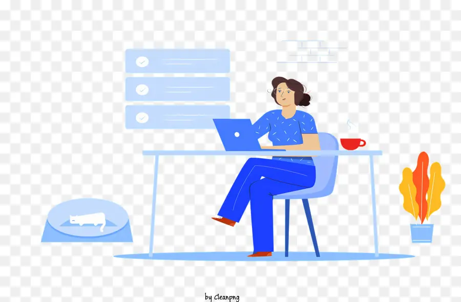 Mulher Trabalhando No Laptop，Camisa Azul PNG